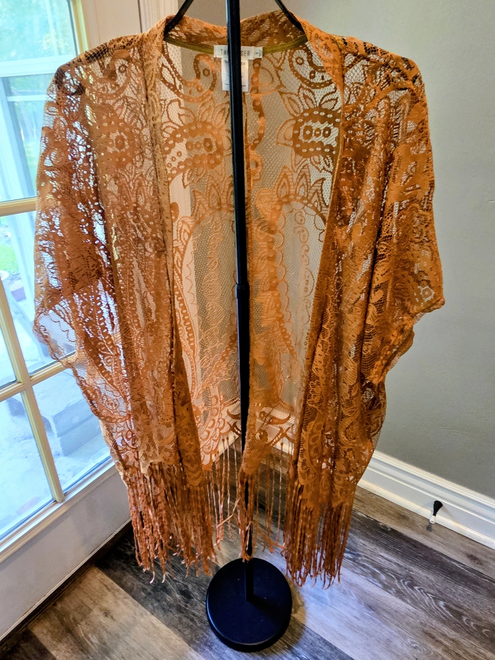 The Hanger Rust Orange Lace Fringe Kimono Cover